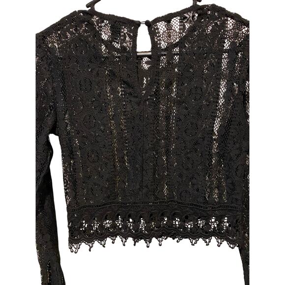 Forever 21 Black Lace Long Sleeve Top Small Sheer Whimsigoth Goth Vamp Witchy - Picture 6 of 6